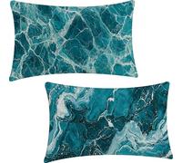 Set of 2 Rectangular Cushion Covers, Linen Throw Marble Pattern Pillow Cases for Livingroom Sofa Outdoor, with Invisible Zipper, Blue Outdoor Cushions Covers 60x80cm YF-1535