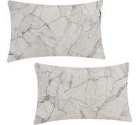 Set of 2 Rectangular Cushion Covers, Linen Throw Marble Pattern Pillow Cases for Livingroom Sofa Outdoor, with Invisible Zipper, White Outdoor Cushions Covers 40x70cm YF-2094