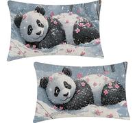 Set of 2 Rectangular Cushion Covers, Linen Throw Panda Pillow Cases for Livingroom Sofa Outdoor, with Invisible Zipper, Landscape Outdoor Cushions Covers 30x50cm YF-1825
