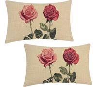 Set of 2 Rectangular Cushion Covers, Linen Throw Retro Pillow Cases for Livingroom Sofa Outdoor, with Invisible Zipper, Flowers Outdoor Cushions Covers 40x80cm YF-2257