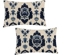 Set of 2 Rectangular Cushion Covers, Linen Throw Retro Pillow Cases for Livingroom Sofa Outdoor, with Invisible Zipper, Flowers Outdoor Cushions Covers 40x80cm YF-2292