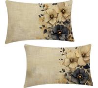 Set of 2 Rectangular Cushion Covers, Linen Throw Retro Pillow Cases for Livingroom Sofa Outdoor, with Invisible Zipper, Flowers Outdoor Cushions Covers 30x50cm YF-2412