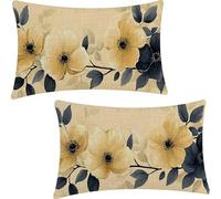Set of 2 Rectangular Cushion Covers, Linen Throw Retro Pillow Cases for Livingroom Sofa Outdoor, with Invisible Zipper, Flowers Outdoor Cushions Covers 60x80cm YF-2411