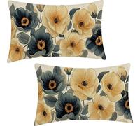 Set of 2 Rectangular Cushion Covers, Linen Throw Retro Pillow Cases for Livingroom Sofa Outdoor, with Invisible Zipper, Flowers Outdoor Cushions Covers 40x80cm YF-2410