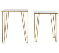 Premier Housewares Set Of 2 Rectangular Bedside Table For Lamp Mirror Tops With Gold Finish Tables For Living Room Modern Metal Frame Table For Sides