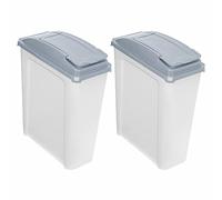 (Set of 2) Recycling Bin 25L Litre Recycle Heavy Duty Cool Grey/Clear Plastic Waste Rubbish Bins Dustbin with Flip Lid Indoor/Outdoor Tall Narrow Slimline Bin for Home, Office, Garden - Made in UK