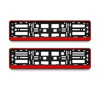 Set of 2 Red Number Plate Holders - Universal Car Registration Plate Surrounds - Fit Most Standard UK & EU Plates - Durable ABS+PC, Anti-Rattle Springs, Weather Resistant, No-Drill Fast & Easy Install