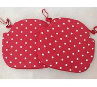 SET OF 2 RED POLKA DOT DESIGN SPINDLE BACK SHAPED CHAIR SEAT PADS (For Seats Approx. 17" Wide X 15" Deep)