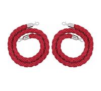 Set of 2 Red Velvet & Hemp Stanchion Ropes - 4ft, 5ft, 6ft, 8ft, 10ft Crowd Control Barrier Kit for VIP Events, Parties & Red Carpet - Twisted Rope Dividers with Silver Hooks