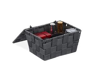 Set of 2 Relaxdays Lidded Storage Baskets with Lid, Bathroom Storage, PP, HxWxD: 10.5 x 19.5 x 14.5 cm, Grey