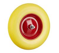 Relaxdays Set of 2 Solid Rubber Wheelbarrow Tyres with Axle, 4.80 4.00-8, 100 kg Capacity, Flat-Free, Yellow/Red