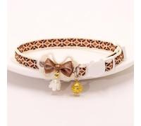 Set of 2 Replaceable pet Coffee Color Bow tie cat Collar, Hanging Beads, lace Bow, Bell cat Necklace, Cute Kitten Collar Bow tie