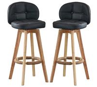 Set of 2 Retro Bar Stools - 28.7" Swivel Counter Chairs with Backrest & Hemp Rope Footrest Wooden Legs Supports 550 lbs Ideal for Kitchen & Dining Room