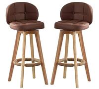 Set of 2 Retro Bar Stools 360° Swivel High Counter Chairs with Backrest & Hemp Rope Footrest Wooden Legs Supports 550 lbs 32.7" Tall Kitchen Seating