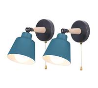 Set of 2 Retro Vintage Wall Light E27 Industrial Wooden Metal Adjustable Interior Wall Lamp with Switch Modern for Bedroom Entrance Living Room (Oxford Blue)
