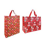 Set of 2 Reusable Christmas Tote Bags with Handles| Jumbo and X-Large Size| Non- Woven, Water Proof, Strong| XMAS Favors Goody Treat Bags for Gifts Distribution Delivery Shopping Party (Red)