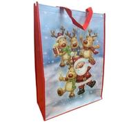 Set of 2 Reusable Christmas Tote Bags with Handles| Jumbo and X-Large Size| Non- Woven, Water Proof, Strong| XMAS Favors Goody Treat Bags for Gifts Distribution Delivery Shopping Party (Reindeer)