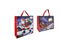 Set of 2 Reusable Christmas Tote Bags with Handles| Jumbo and X-Large Size| Non- Woven, Water Proof, Strong| XMAS Favors Goody Treat Bags for Gifts Distribution Delivery Shopping Party (Santa)