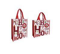 Set of 2 Reusable Christmas Tote Bags with Handles| Non- Woven, Water Proof, Strong| XMAS Favors Goody Treat Bags for Gifts Distribution Delivery Shopping Party (Reindeer)