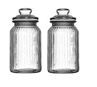 Set Of 2 Ribbed Glass Storage Jars, Clear, 1300 ml