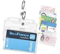 Set of 2 Rigid & Transparent Card Holder Cases with Key Ring for BADGE CARD VTC PASS NAVIGO BANK VITAL DRIVER LICENCE MUTUAL DRIVER CARD CNI ID TICKET RESTAURANT ETC