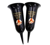 Set of 2 Robin Memorial Grave Flower Vases Spike In Loving Memory Dad