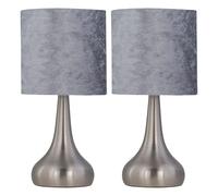 Set of 2 Romana - Brushed Chrome Touch Table Lamps Grey Velvet Shades