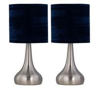 Set of 2 Romana - Brushed Chrome Touch Table Lamps Navy Blue Shade