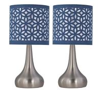 Set of 2 Romana - Brushed Chrome Touch Table Lamps Navy Blue Shades