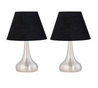 Set of 2 Romana - Brushed Chrome Touch Table Lamps with Black Shades