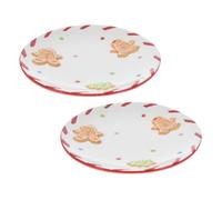 Set of 2 Round Ceramic Christmas Gingerbread Plates Festive Serving Dishes 16cm