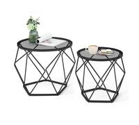 Set of 2 Round Coffee Tables, Slate Grey + Ink Black
