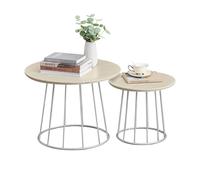 VASAGLE Coffee Tables, Set of 2 Round Side Tables, Modern Style, Steel Frame, for Living Room, Bedroom, Natural Beige LCT045K67