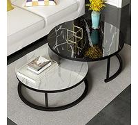 Set of 2 Round Glass Top Side Tables with Metal Frame for Living Room Decor - Modern Stackable Sofa Tables Black Frame - 28in & 20in