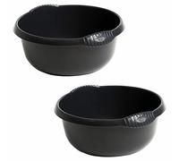 (Set of 2) Round Multipurpose Plastic Bowl Midnight Black Washing Up Bowl 36 CM Mixing Bowl Washing Basin Sink Bowl Tidy Organiser Wash Tub Space Saving For Home Kitchen Outdoor Camping