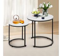 Set of 2 Round Nesting Coffee Table, Modern Side Tables for Bedroom, Living Room, Balcony Alivio White One Size