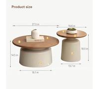Set of 2 Round Nesting Coffee Tables Cream Living Room Accent Tables Wooden Finish End Tables Stylish Side Tables for Sofa and Bedroom Nightstands