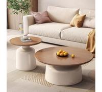 Set of 2 Round Nesting Coffee Tables Cream Living Room Accent Tables Wooden Finish Side Tables for Sofa Bedside Nightstand Modern Home Decor.