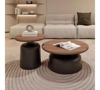 Set of 2 Round Nesting Coffee Tables Cream Living Room Accent Tables Wooden Finish Side Tables Versatile End Tables for Sofa or Bedroom Nightstand