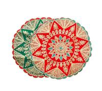 Set of 2 Round Red and Green Velvet Pooja Cloth Mat Aasan Decorative Cloth with Sequence Work for Indian Traditional Multipurpose New year Festival Decorations Item & Article (Size :- 11" X11")