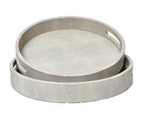 Set of 2 Round Shagreen Serving Tray Set, Ivory Wood with PU Leather Decor, Ideal for Coffee Tables, Ottomans, and Console Tables