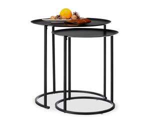 Set of 2 Round Side Tables for the Living Room, Anthracite Steel End Tables