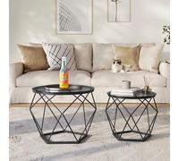 Set of 2 Round Side Tables Modern Removable Tabletop Steel Frame VASAGLE Black One Size