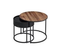 Set of 2 Round Side Tables, Natural Walnut + Ink Black
