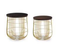 Set Of 2 Round Side Tables, Walnut Mango Wood Top With Brass Finish Iron Base, Art Deco Accent Tables Premier Housewares Gold One Size