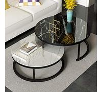 Set of 2 Round Stackable Coffee Tables for Living Room Elegant Marble Texture & Metal Nesting Side Tables Modern Nesting End Tables for Small Spaces