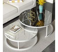Set of 2 Round Stackable Coffee Tables for Living Room Elegant Nesting Side Tables with Marble Texture & Metal Frame Modern Nesting End Tables for Home Decor