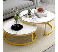 Set of 2 Round Stackable Coffee Tables for Living Room Elegant Nesting Side Tables with Marble Texture & Metal Base Modern End Tables for Home Decor