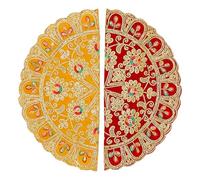 Set of 2 Round Velvet Pooja Cloth Mat Aasan Decorative Cloth for Indian Traditional Multipurpose Pooja Festival Ganesha Decorations Item and Item (Size: 11 Inches x 11 Inches Diameter) (Red, Yellow)