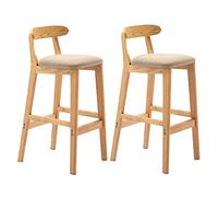 Set of 2 Rustic Bar Stools 75 cm Natural Solid Wood Height for Kitchen Island Footrest Home Bar Dining Room Khaki Color Modern Chic Design